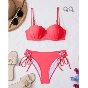 NWT! KerryKreey Underwire Push Up High Cut Lace Up Tie Side Cheeky Bikini, Sz S